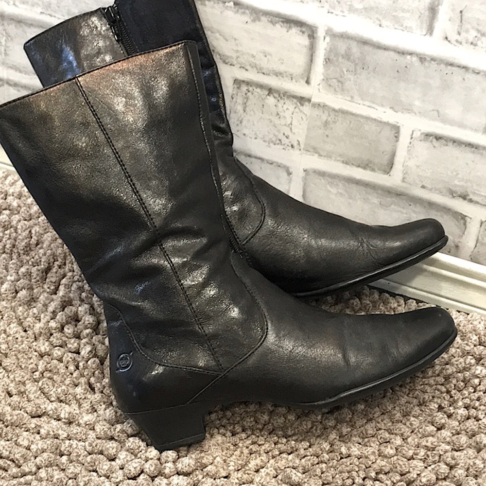 Born size 7 black leather mid calf boots